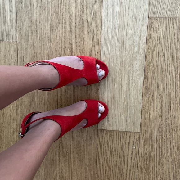 Gently used Jimmy Choo Red Suede T strap heels - Picture 6 of 15